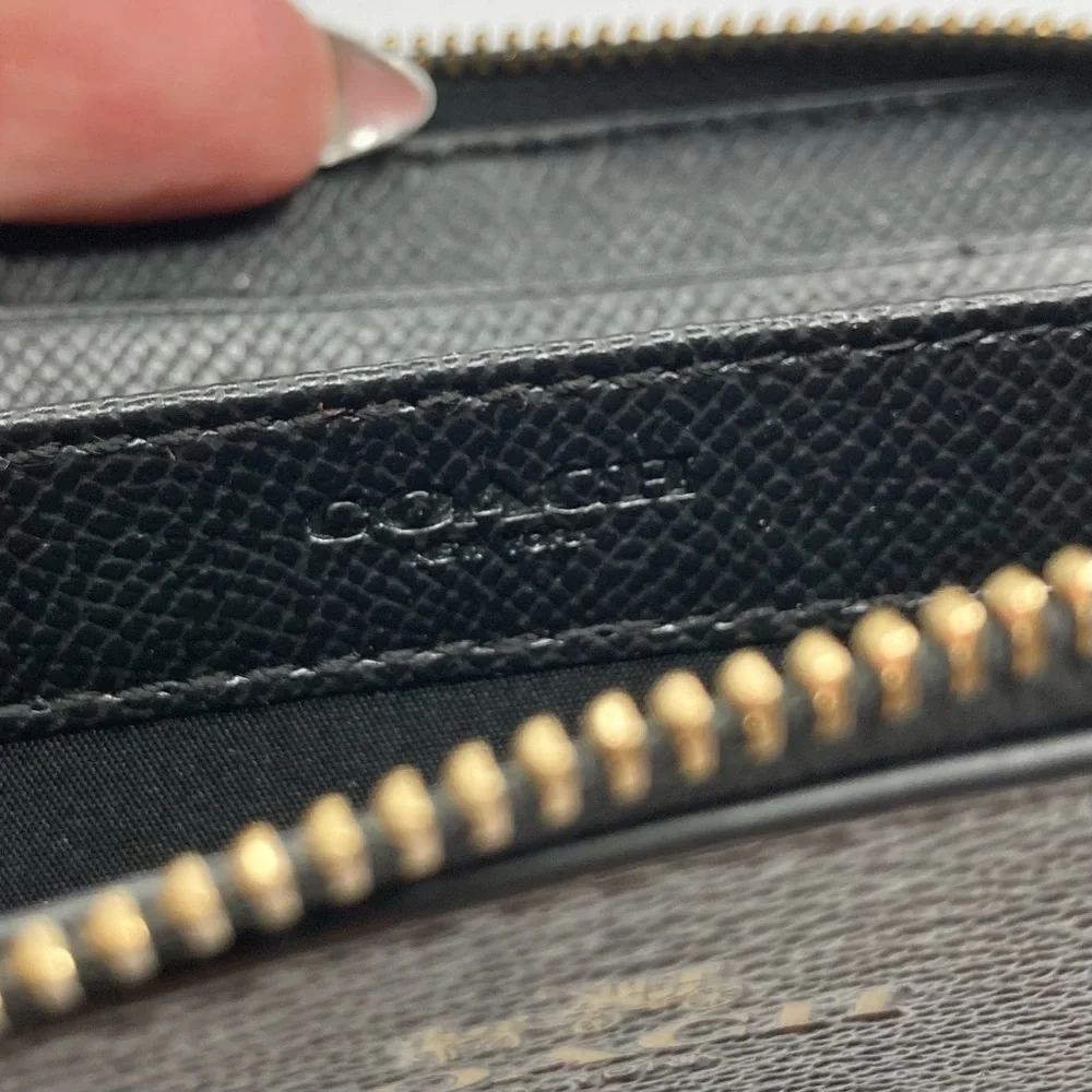 COACH F63975 Chocolate Espresso Leather Signature Double Zip Coin Case Bag_9